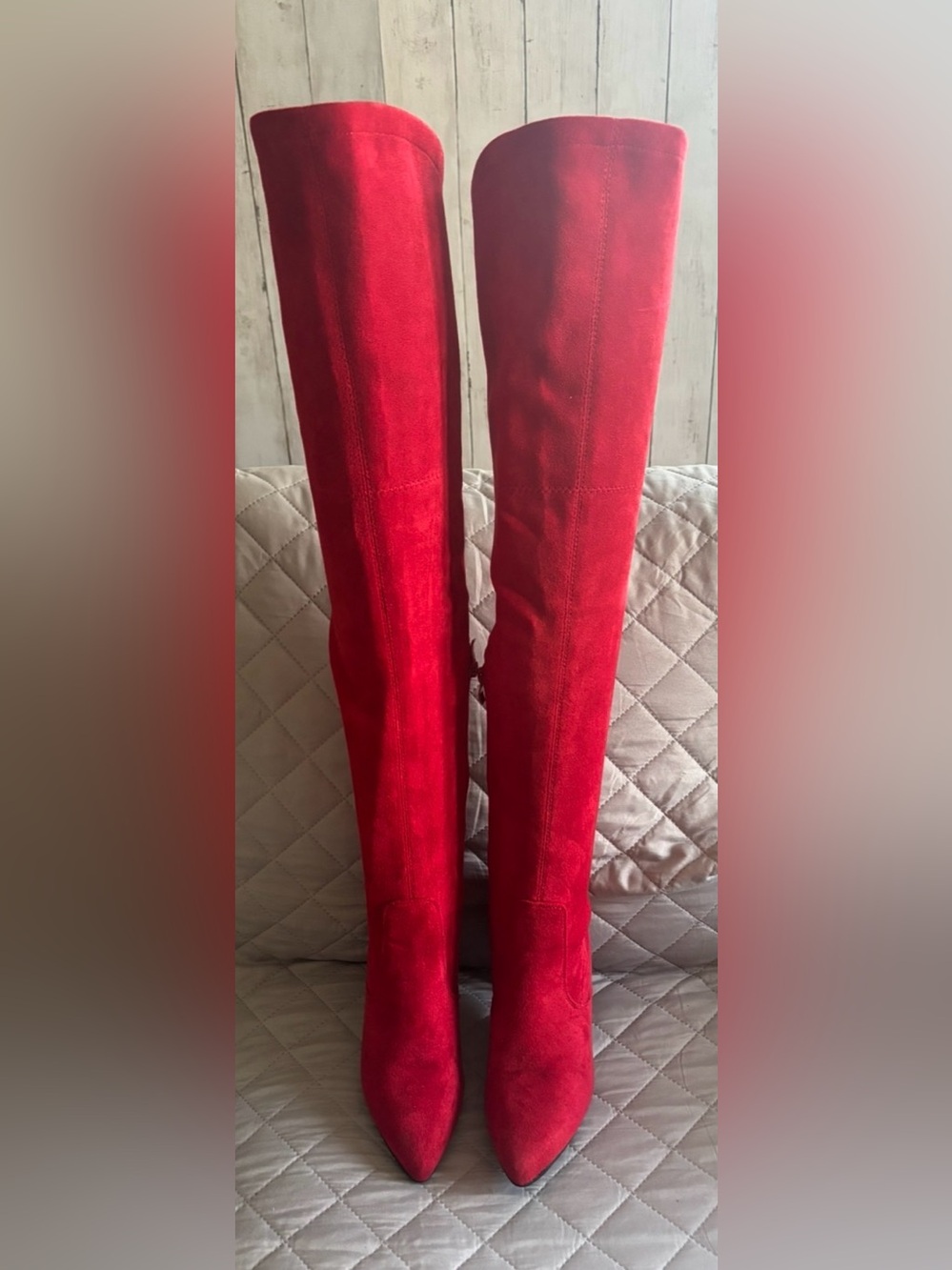 Red Suede Over-the-Knee Boots for Women